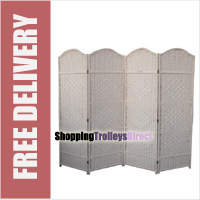 Wicker Handwoven 4 Part Panel Partition Room Divider Screen Cream Classic